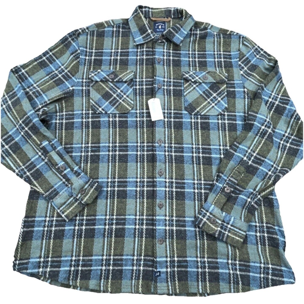Johnnie O Shirt Shirt Men XXL 2XL Green Blue Plaid Heavy Flannel Shacket Niko
